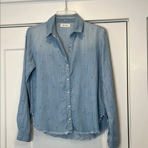 Bella Dahl Sky Blue button down Shirt with silver beaded detail. Size XS.